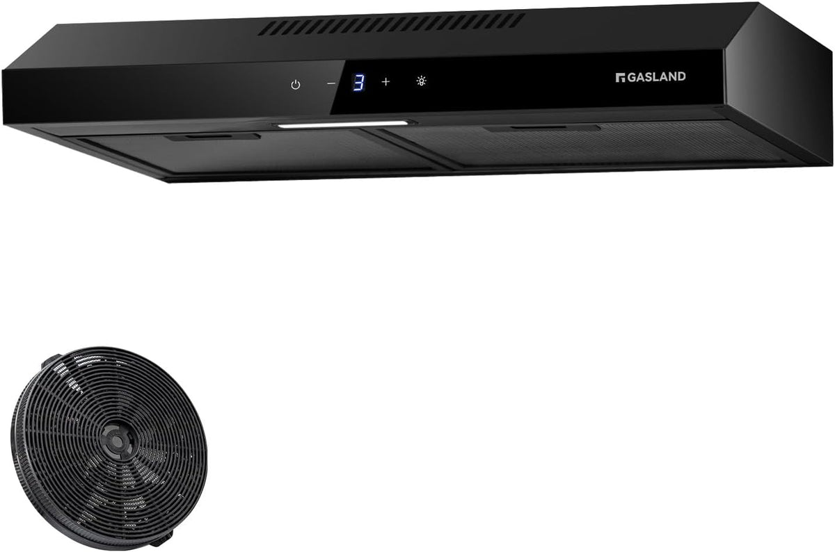 GASLAND Okap kuchenny, SR60BS, 60 cm, 2 W – Srebrny / Czarny, oświetlenie LED, 202 m3 / h, GAZLAND SR60BS CF158 – dotyk, 3 poziomów, cichy