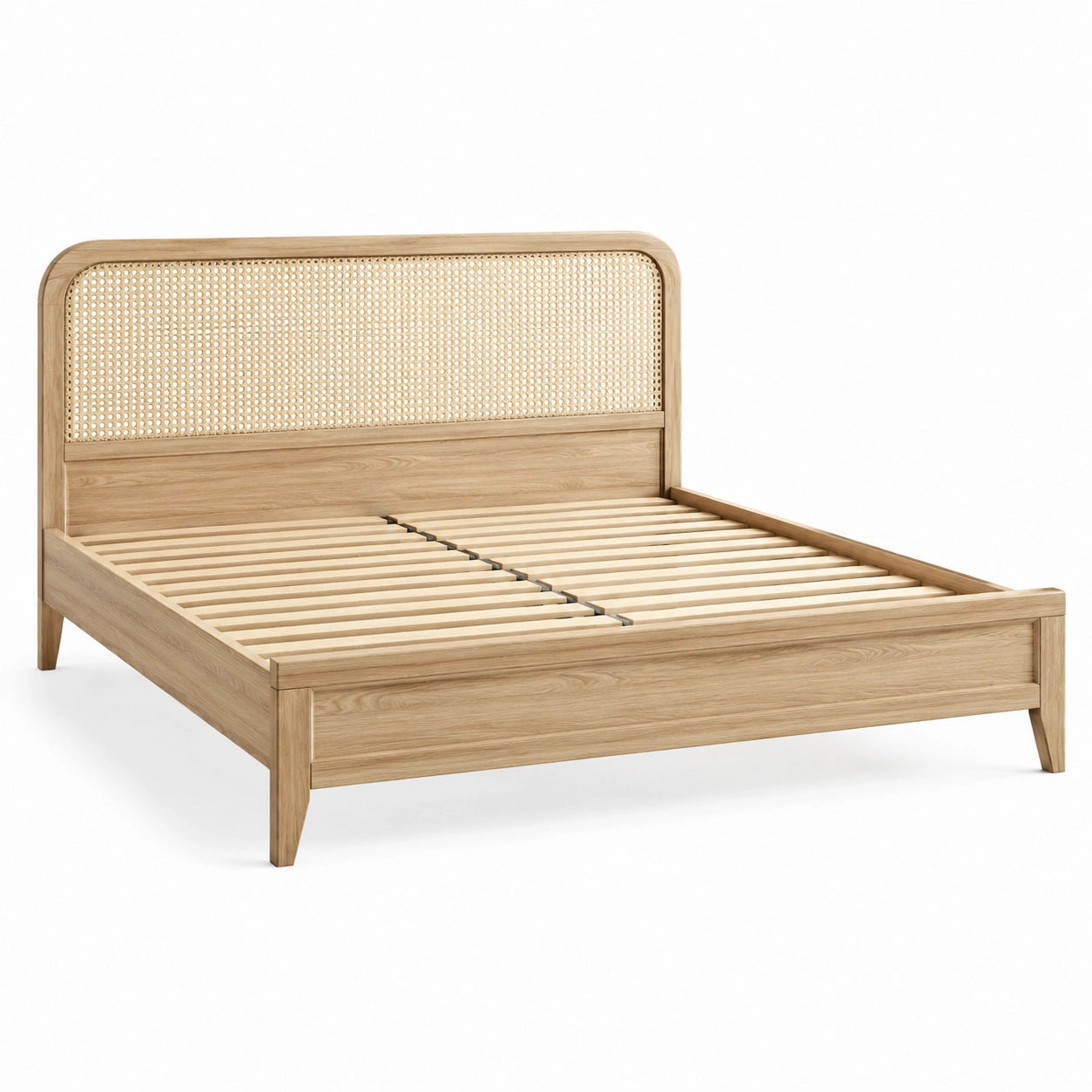 Doppelbett aus Holz mit Rattangeflecht, Natur, Liegefläche 160 × 200 cm, Gesamtmaß 215 × 168 × 110 cm, inklusive Lattenrost