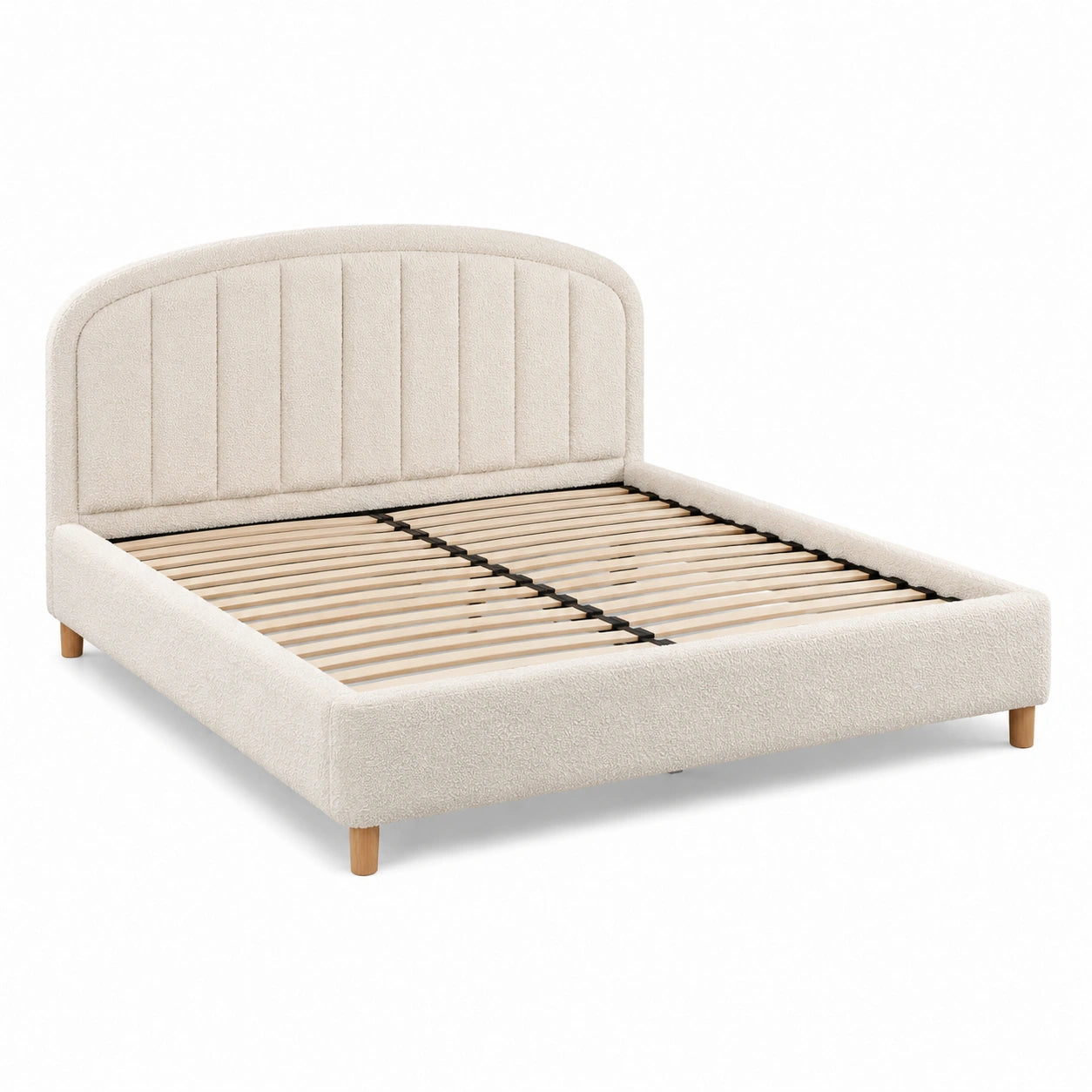Modernes Polsterbett 160 × 200 cm mit Bouclé-Bezug in Creme und Holzlattenrost