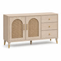 Sideboard aus Holzwerkstoff mit Geflechtfronten, Naturfarben und Goldfarben, 140 × 40 × 80 cm