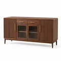 Sideboard aus Holz, 180 × 40 × 85 cm, Dunkelbraun, mit goldfarbenen Griffen, geriffelten Fronten und Glastüren