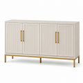 Sideboard mit 4 geriffelten Türen, Elfenbein und Gold, 160 × 40 × 85 cm