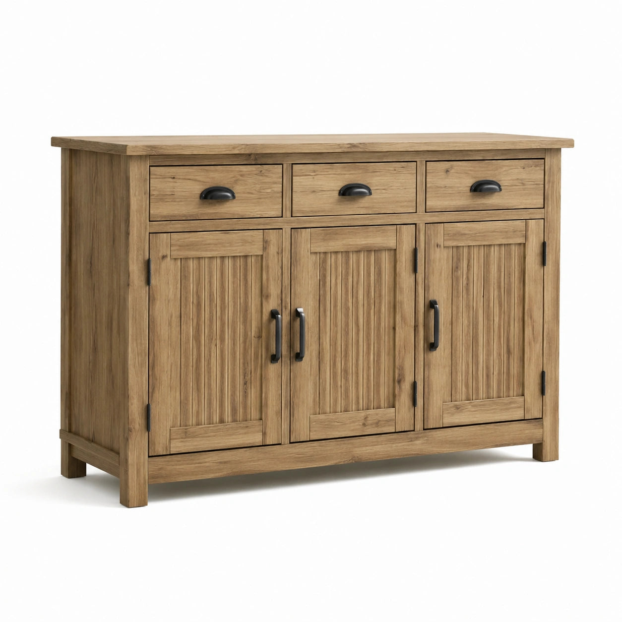 Sideboard im Landhausstil mit 3 Türen und 3 Schubladen, 140 x 45 x 100 cm, Naturbraun und Schwarz