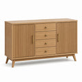 Sideboard in Eiche und Gold, 160 × 40 × 90 cm, mit 2 Türen, 4 Schubladen und geriffelten Fronten