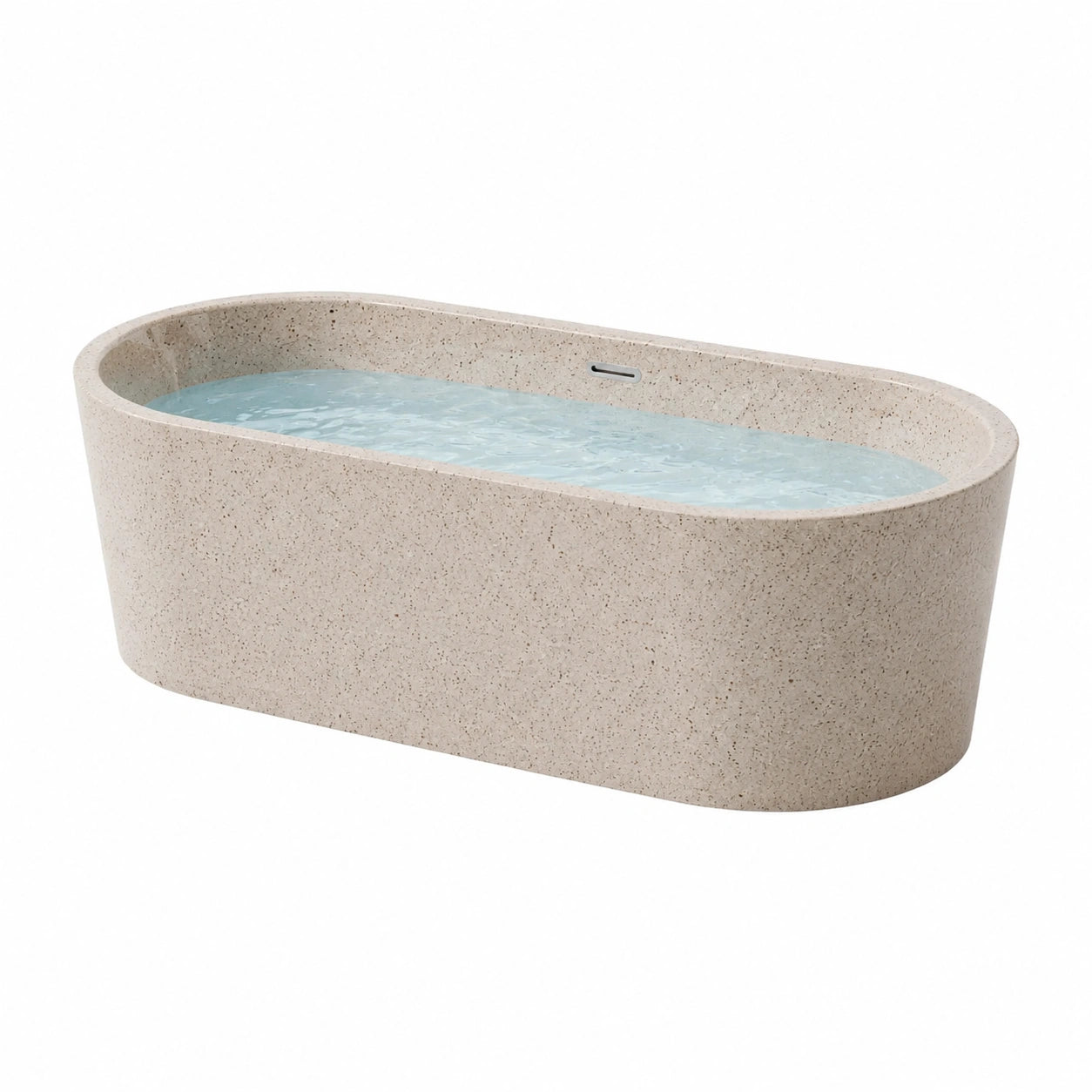 Freistehende ovale Badewanne aus Steinverbundwerkstoff, Beige, 170 × 80 × 60 cm