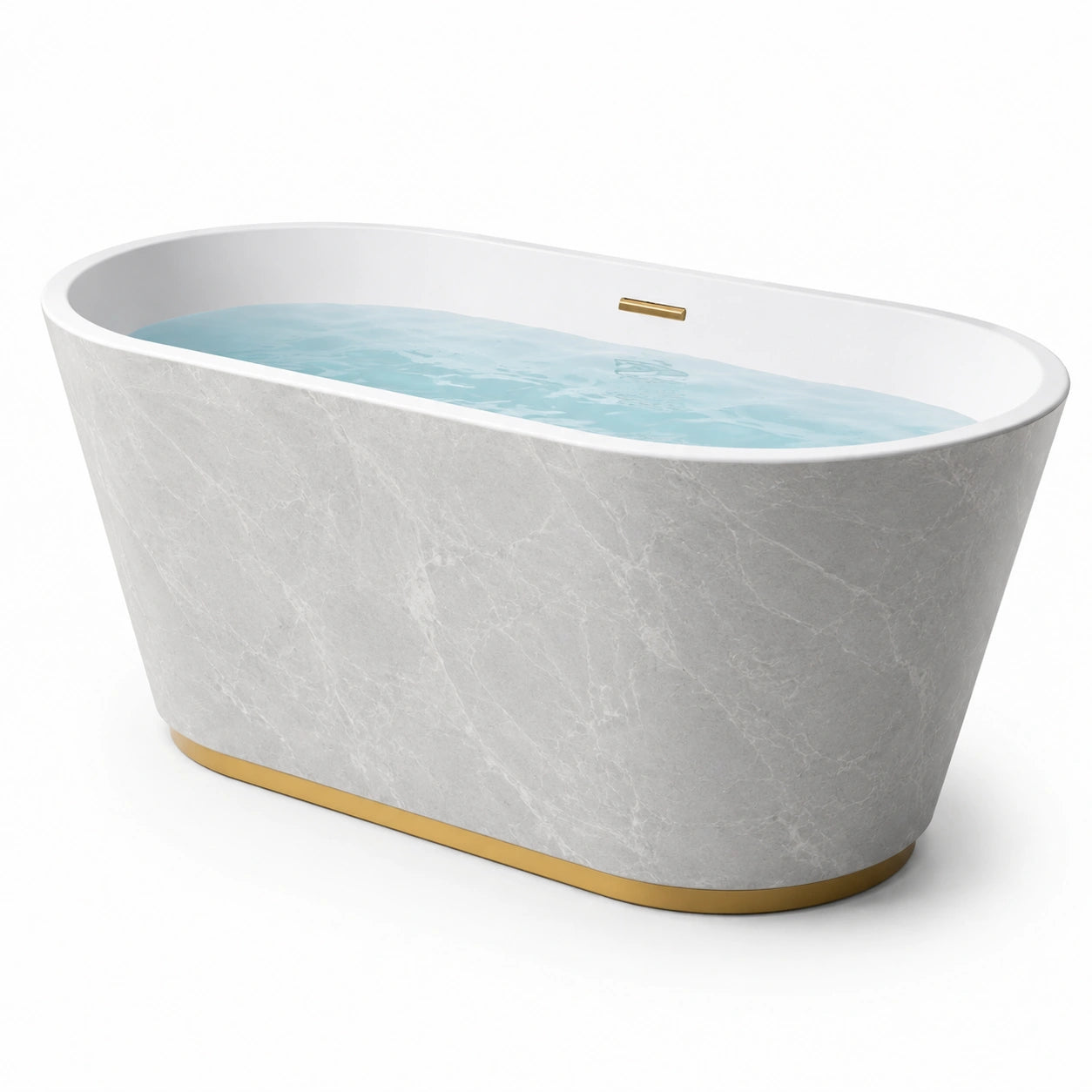 Freistehende Badewanne aus Mineralwerkstoff, 170 × 80 × 60 cm, Grau-Weiß-Gold in Marmoroptik