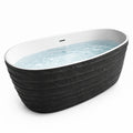 Freistehende ovale Acryl-Badewanne in Schwarz und Weiß, 170 × 80 × 58 cm, strukturierte Außenseite