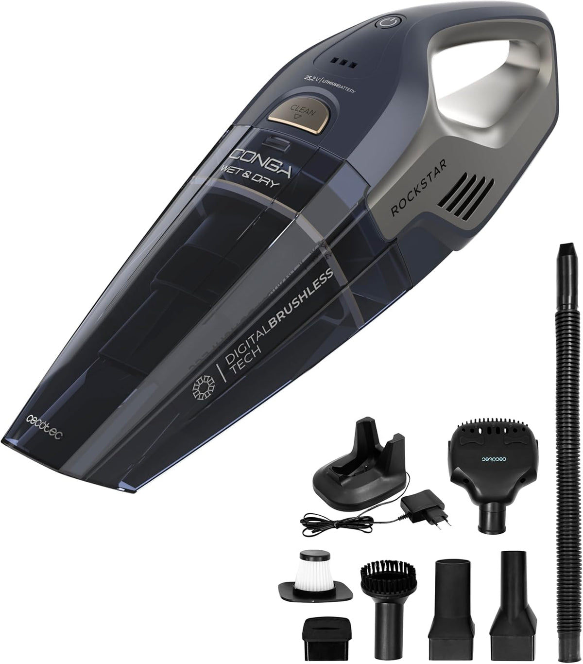 Cecotec Odkurzacz, 25,2 V – 200 W, 20 kPa, Granatowy/Szary, praca bezprzewodowa – Conga Rockstar 25,2 V Animal Hand, bezprzewodowy ręczny