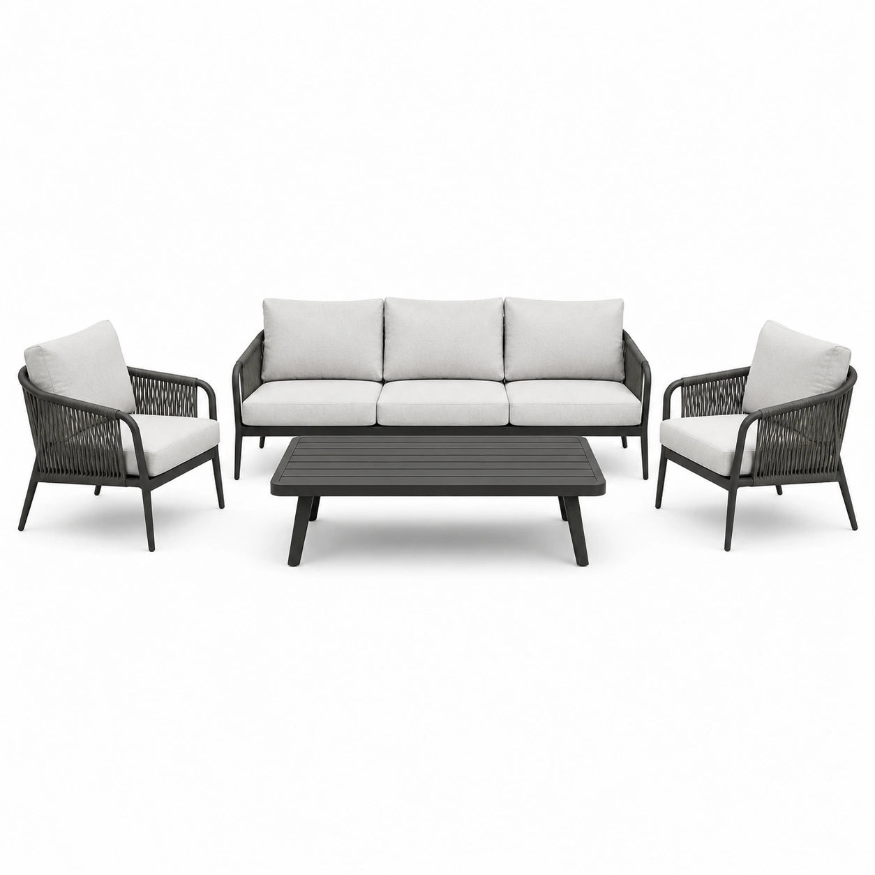 4-teiliges Gartenmöbel-Set Anthrazit/Hellgrau mit Dreisitzer-Sofa 190 × 78 × 78 cm, 2 Sesseln und Couchtisch