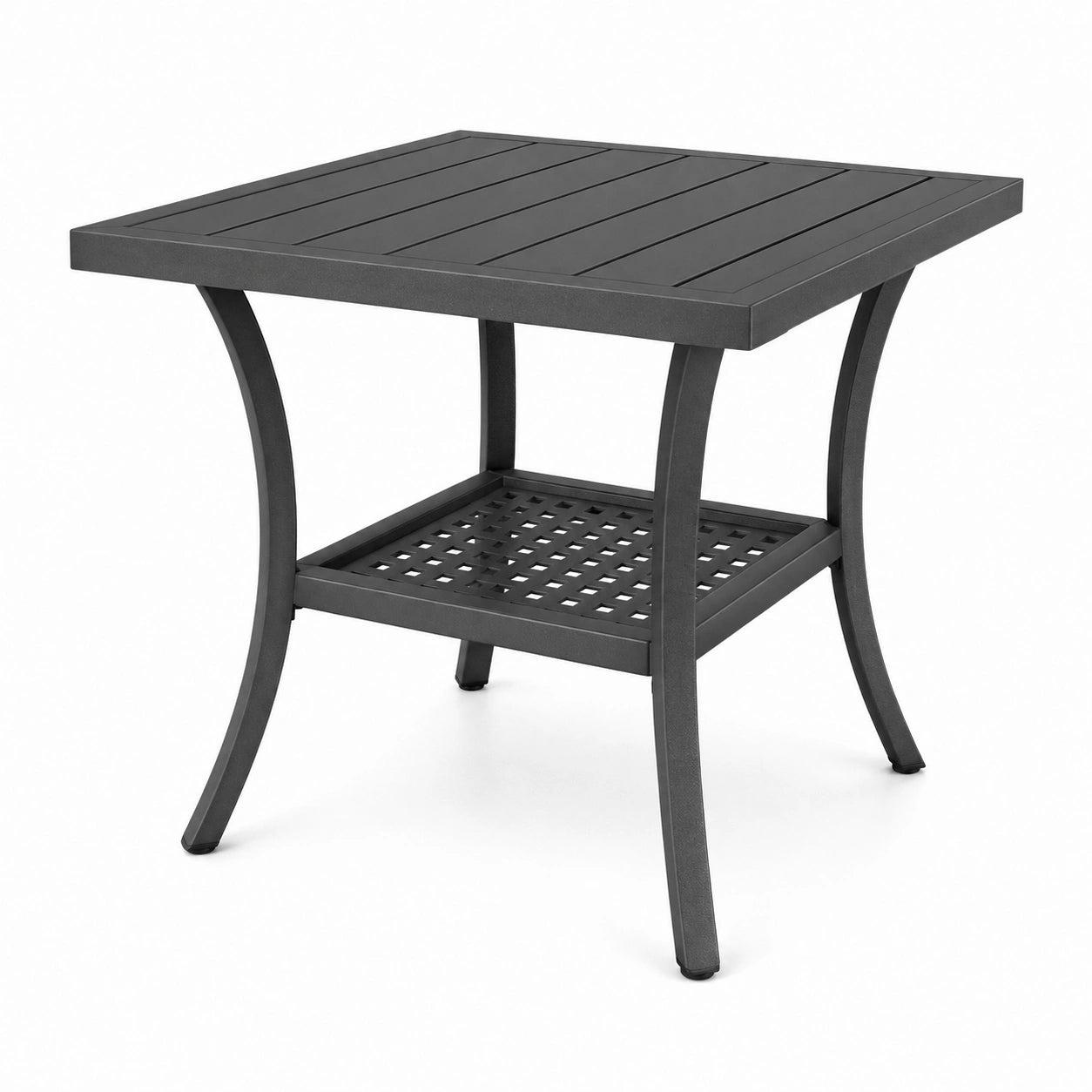 Quadratischer Gartentisch mit Ablage, 60 × 60 × 60 cm, beschichtetes Metall, Anthrazit