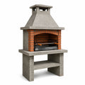 Gartenkamin mit Holzkohlegrill und höhenverstellbarem Grillrost, 110 × 65 × 210 cm, Grau und Terrakotta