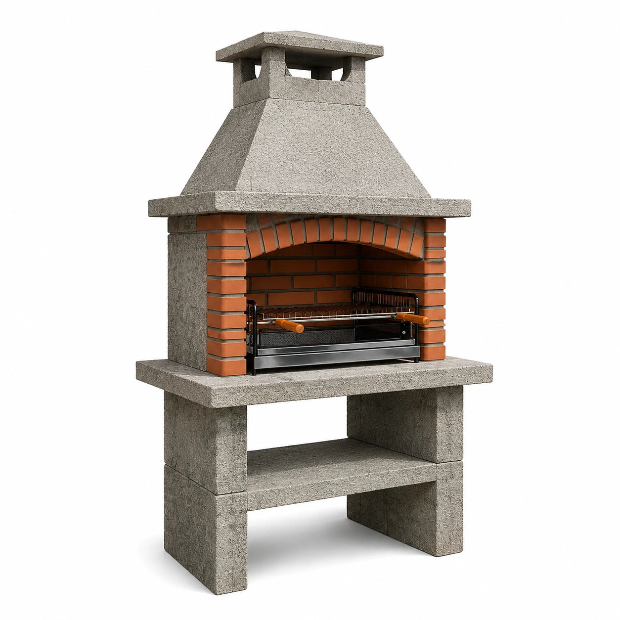 Gartenkamin mit Holzkohlegrill und höhenverstellbarem Grillrost, 110 × 65 × 210 cm, Grau und Terrakotta