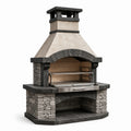 Rustikaler Grillkamin aus Betonwerkstein und Edelstahl, Grau-Beige-Silber, 160 × 80 × 240 cm