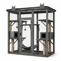 Katzengehege aus Holz und Metall, 180 × 100 × 190 cm, Grau, mit Plattformen, Kratzsäulen und Dach