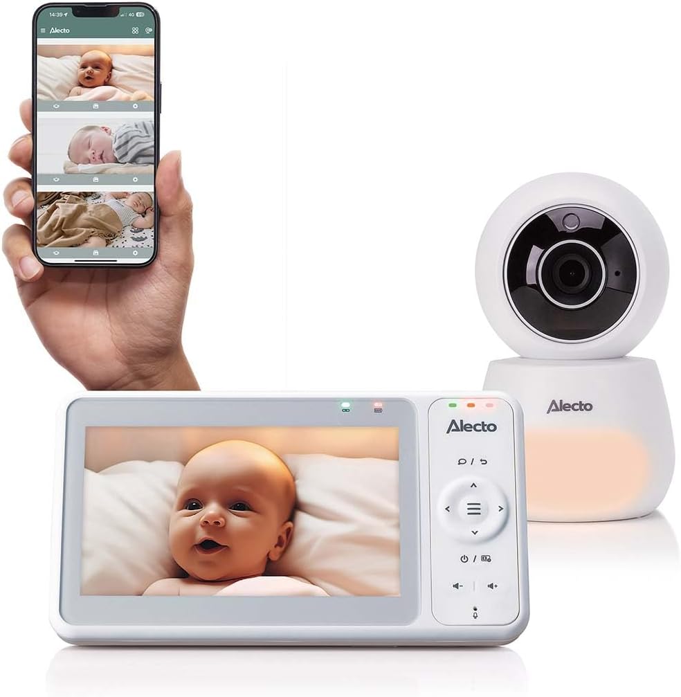 Alecto Monitory wideo, DVM2060 – 11,9 x 7,3 x 8,9 cm, Biały, DVM2060 1080p Babyphone, kamera – monitor wideo dla dzieci, aplikacja, Full HD