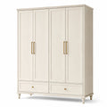 Kleiderschrank im Landhausstil, 180 × 55 × 210 cm, Cremeweiß und Gold, 4 Türen und 2 Schubladen