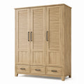 Kleiderschrank mit Lamellenfronten, 3 Türen und 3 Schubladen, Eichefarben und Schwarz, 150 × 55 × 200 cm