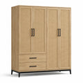 Kleiderschrank aus Holzwerkstoff in Natur und Schwarz, 160 × 55 × 190 cm, Rattanoptik, 4 Türen und 2 Schubladen