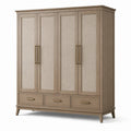 Kleiderschrank mit 4 Türen und 3 Schubladen, 180 × 55 × 210 cm, Taupe, Beige und Messingfarben