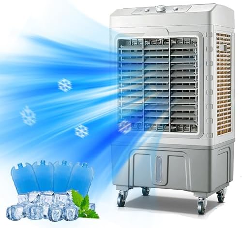 Klimatyzator przenośny, klimatyzator mobilny – 60 l, Biały, zewnętrzne, poruszające się koła – przemysłowe, 3 prędkości