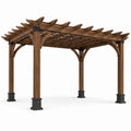 Freistehende Holzpergola mit offenem Lamellendach, 427 × 305 × 244 cm, Braun und Schwarz