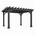 Freistehende Holzpergola mit offenem Lamellendach, Dunkelgrau, 366 × 305 × 244 cm