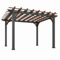 Freistehende Pergola aus Aluminium, 400 × 300 × 250 cm, Anthrazit und Braun, offene Lamellenkonstruktion