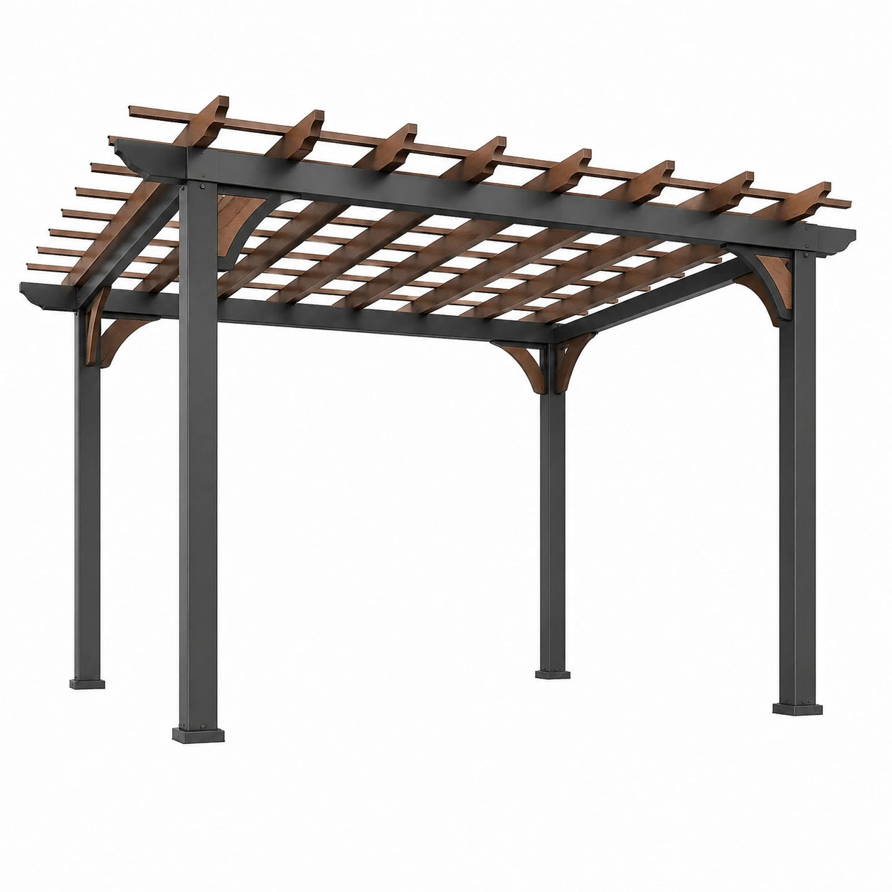 Freistehende Pergola aus Aluminium, 400 × 300 × 250 cm, Anthrazit und Braun, offene Lamellenkonstruktion