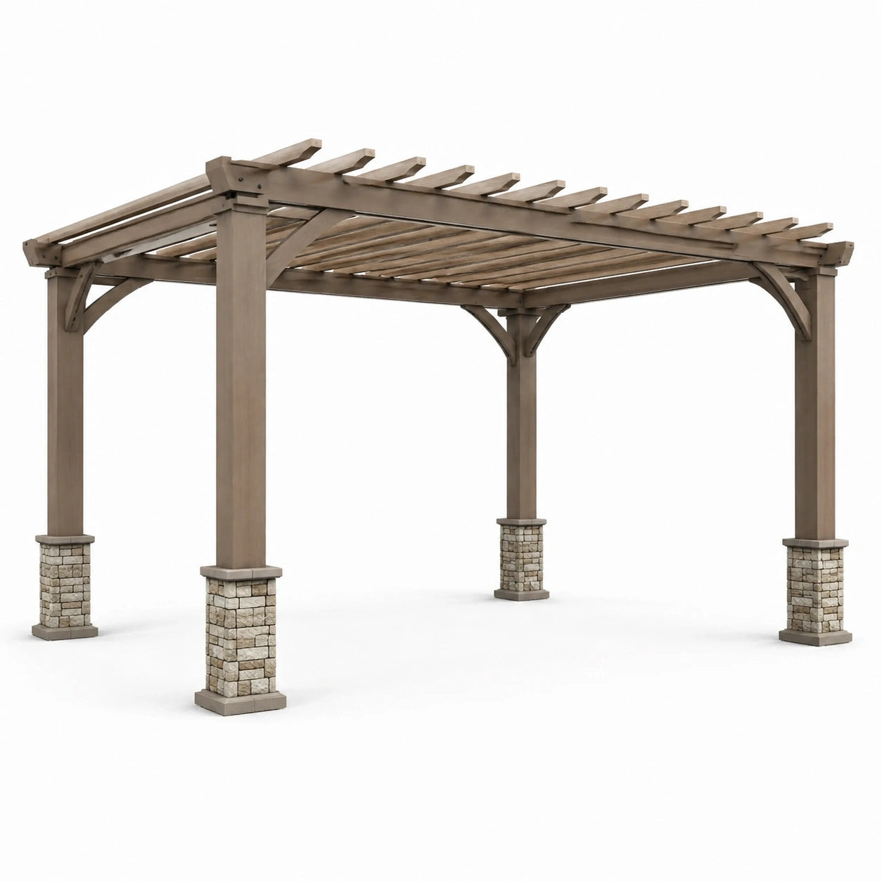 Freistehende Holzpergola mit offenem Lamellendach, 427 × 366 × 270 cm, Braun, Beige und Grau