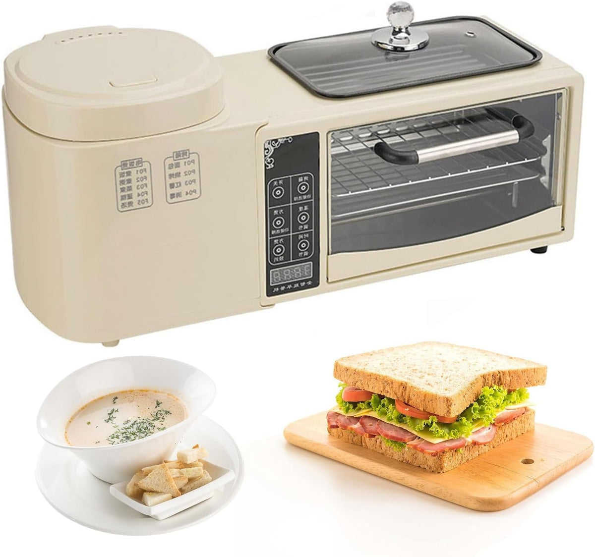 HLGKBY Grill, 1 l, 600 W, 21 cm – Czarny, naczynia do gotowania, stojące na zimno, dotyk – toster 8 l z ekranem dotykowym HD