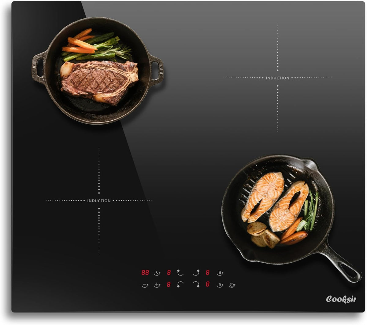 Płyta indukcyjna Cooksir, kuchenka indukcyjna, 60 cm, 7200 W – 230 V, Czarny, timer, automatyczne wyłączanie – 4 płyty