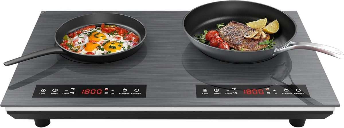 Płyta indukcyjna VBGK, kuchenka indukcyjna, 3600 W, 220 V – Czarny, oświetlenie LED, płyta grzewcza, 2 pola grzewcze – stół indukcyjny do gotowania