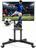 ECOTINY Uchwyt do telewizora, 600 x 400 mm, 70 kg – Czarny, Szafka TV, 85 cali, koła ruchome