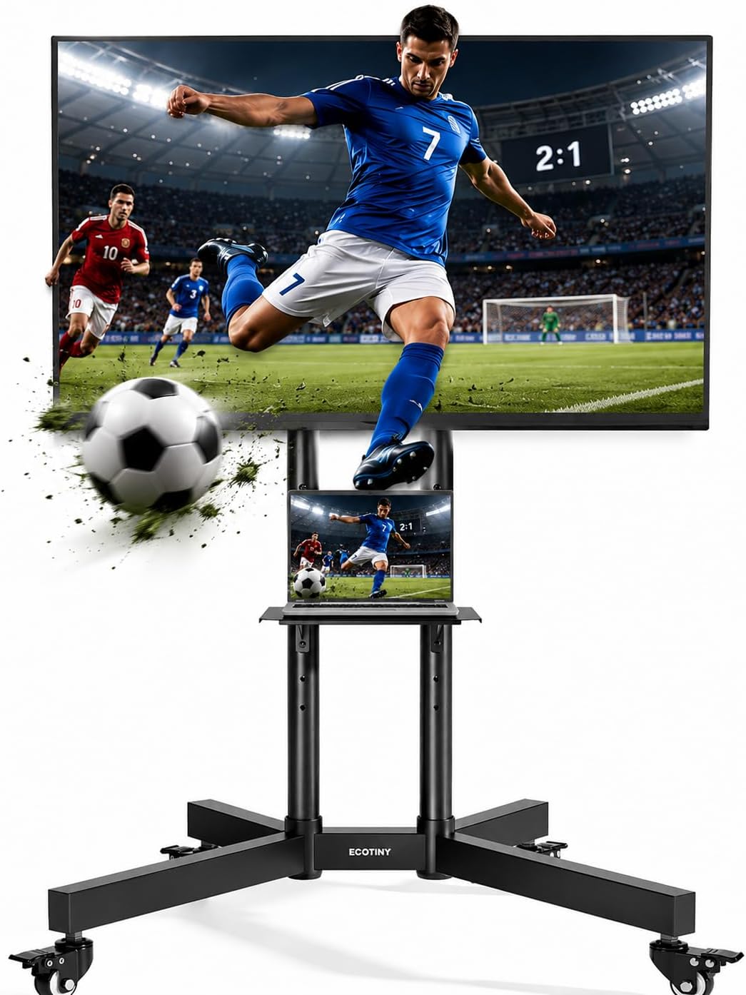 ECOTINY Uchwyt do telewizora, 600 x 400 mm, 70 kg – Czarny, Szafka TV, 85 cali, koła ruchome
