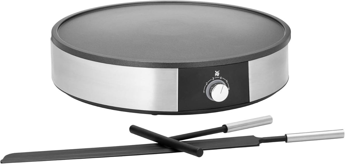 Crêpeiers Przewodniczący WMF, 1600 W, 33 cm, 240 V – Srebrny, stal nierdzewna, Crêpeière, Regulowana temperatura – Średnica 33 cm