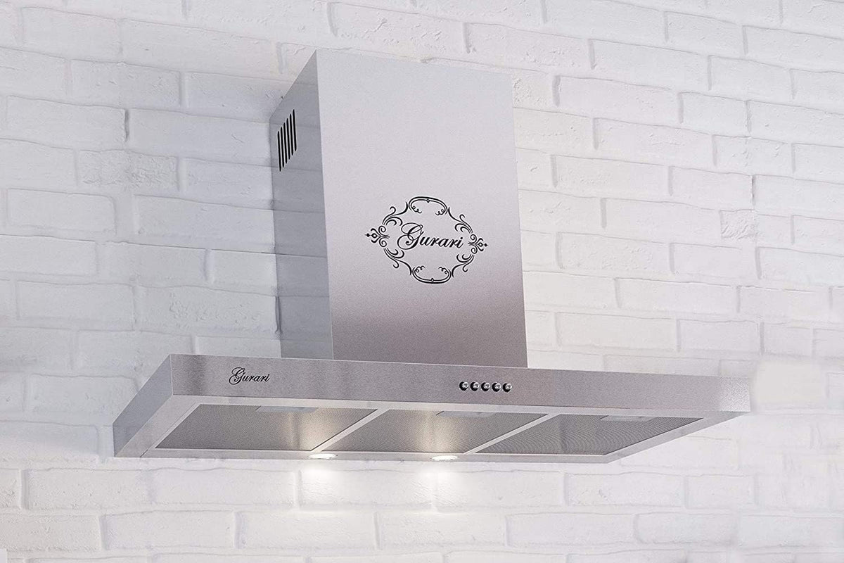 Okap kuchenny Gurari – 90 cm, Srebrny, stal nierdzewna, Okap próżniowy – 1000 m3 / h, odpływ i recykling, montaż ścienny
