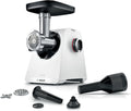 Bosch Maszynka do mielenia mięsa, MFWS607W – 3,5 kg, 8 mm, 2100 W, Biały/Czarny – maszynka do mięsa seria 6 MFWS607W, 3,5 kg/min