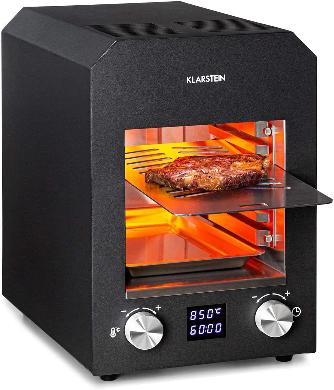 Grill Klarstein, 18,5 x 30 cm, 2200 W, Czarny – oświetlenie LED, timer, Hannibal - wysokotemperaturowy, urządzenie do owania wewnętrznego