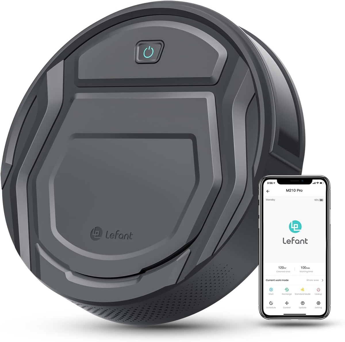 Robot sprzątający Lefant – odkurzacz automatyczny, M210P, 28 cm, 500 ml – Szary, Bluetooth, Wi-Fi, Robot Odkurzający