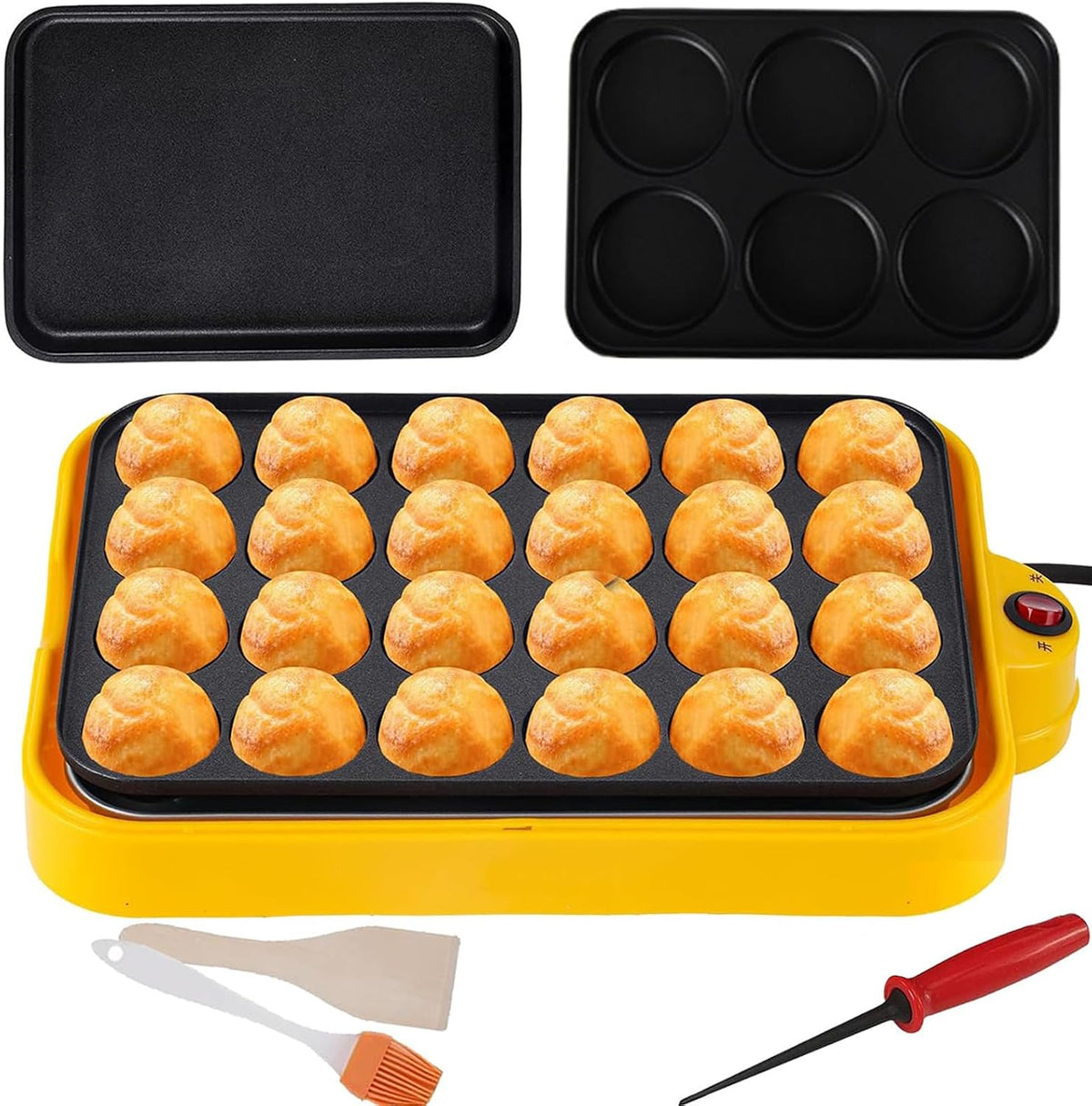 Kuchenki wielofunkcyjne, 800 W, 35 x 23 x 7 cm – Czarny, stal nierdzewna, funkcja grilla, Maszyna w Takoyaki – 2 strefy temperatur, dla naleśników