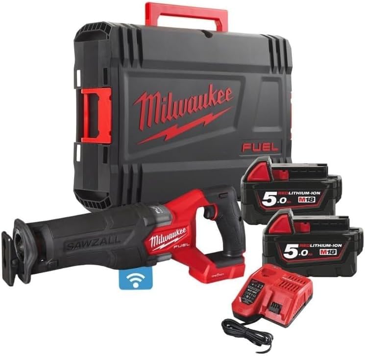 Milwaukee Piły posuwno-zwrotne, M18 – 18 V, 5,0 Ah, 22 mm, Czarny/Czerwony – Bluetooth, praca bezprzewodowa