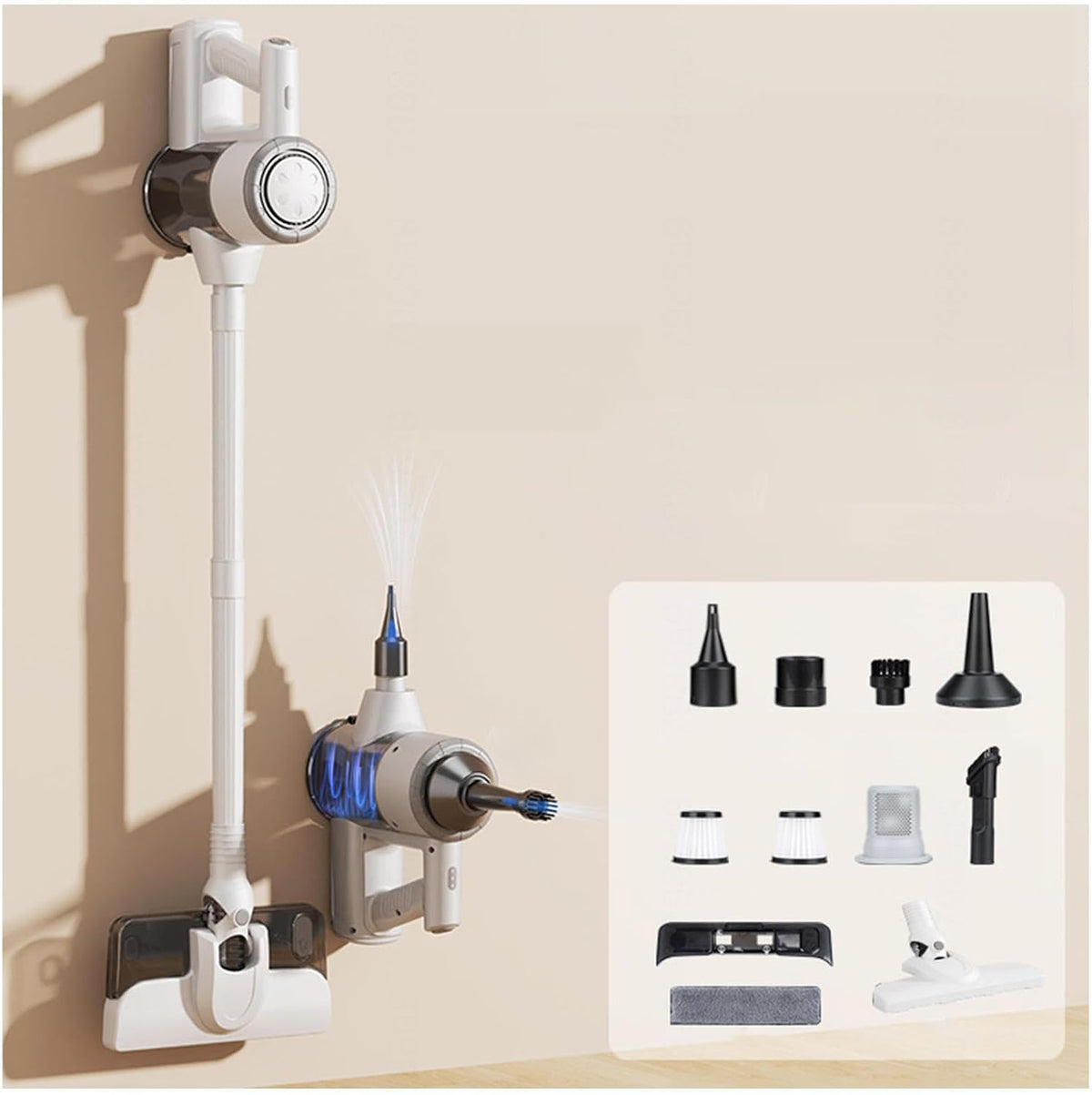 ZaiZaiSMao Odkurzacz pionowy, odkurzacz bezprzewodowy, 5 W – 240 V, 1.5 l, Biały, praca bezprzewodowa – 5 w 1, Odkurzacz, para wodna, białe
