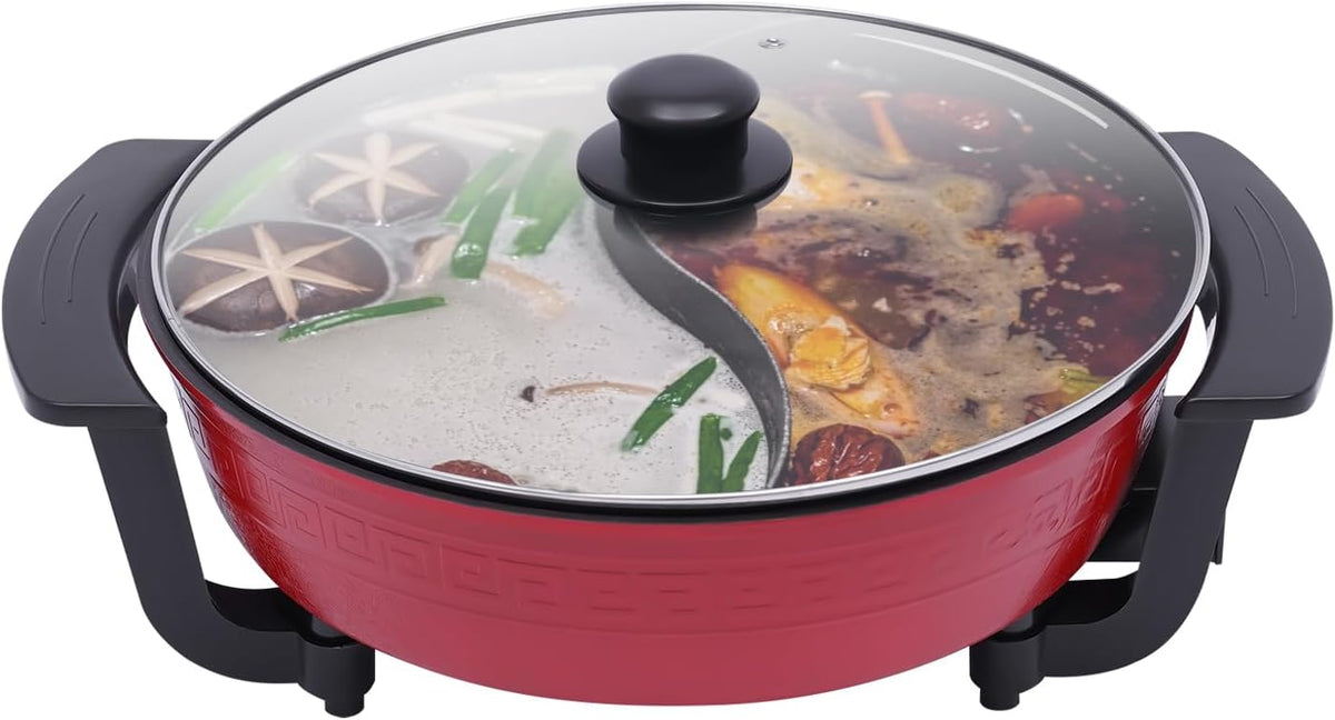 GAOUSD Elektryczne urządzenia do fondue – 1300 W, 6 L, 220 V, Czarny/Czerwony – metal, Chińskie urządzenie do fondue 1300 W