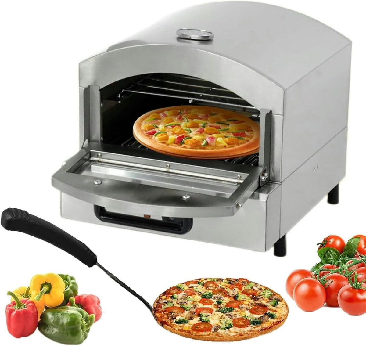 XSDAJSD Piec do pizzy, 47,5 x 42,5 x 40,5 cm, 2000 W, 110 V – Srebrny, stal nierdzewna, Pizza piekarnik elektryczny, profesjonalny – restauracja