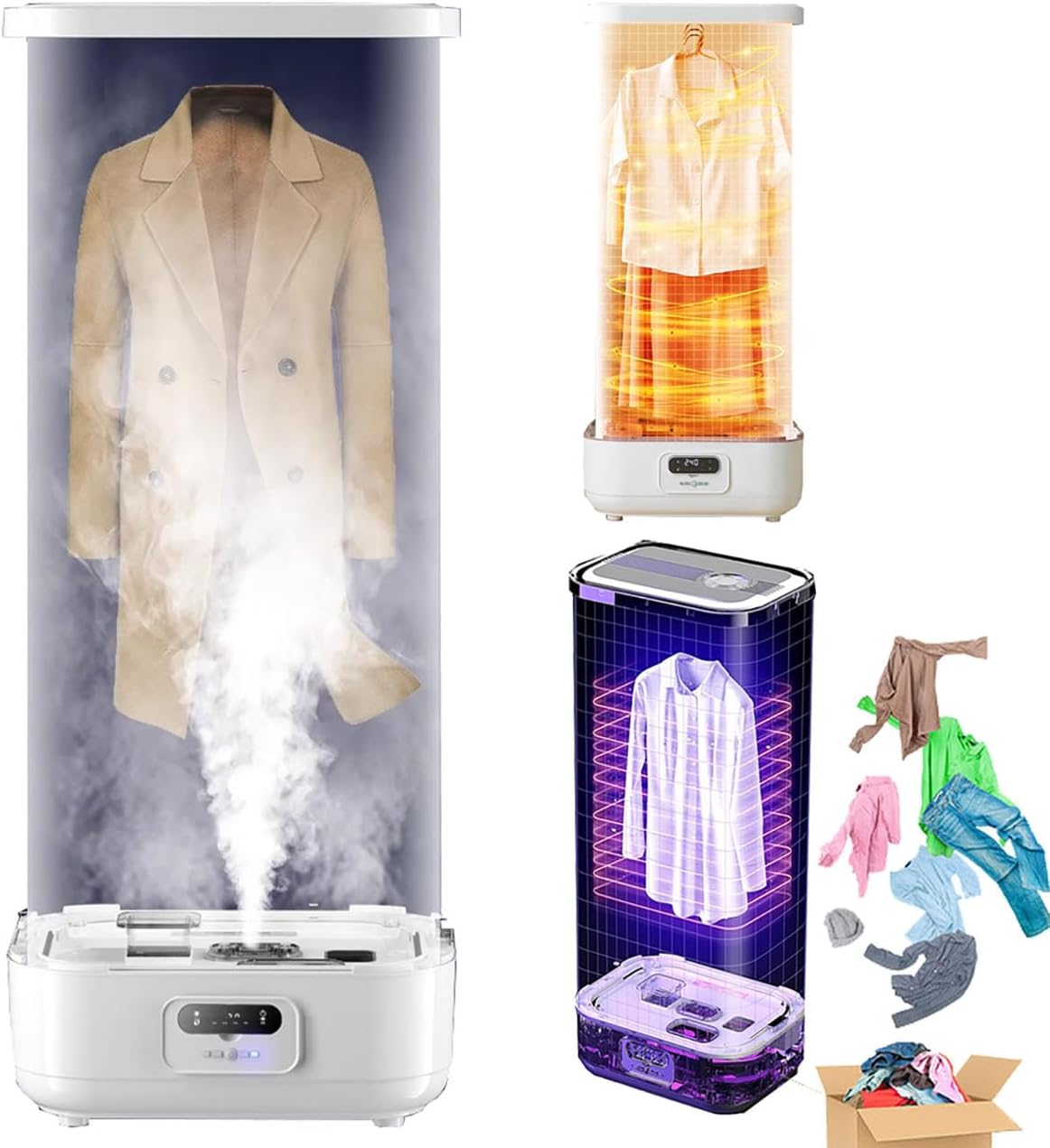 Wytwornice pary podróżnych ITETONE, 900 W – 111 x 555 x 111 mm, 110 V, Szary, stal nierdzewna – prasowanie maszyny, Suszarka, Szafa, Zegar