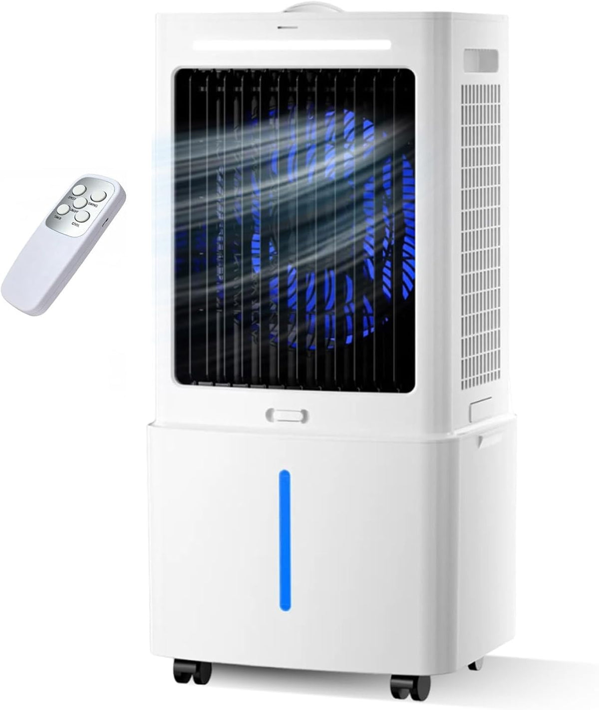 Klimatyzator przenośny Qwerjkl, klimatyzator mobilny – 12 l, 10 m, Biały, pilot zdalnego sterowania – Klimatyzator 4-in-1 7.5H, 1000 m3 / h, zegar