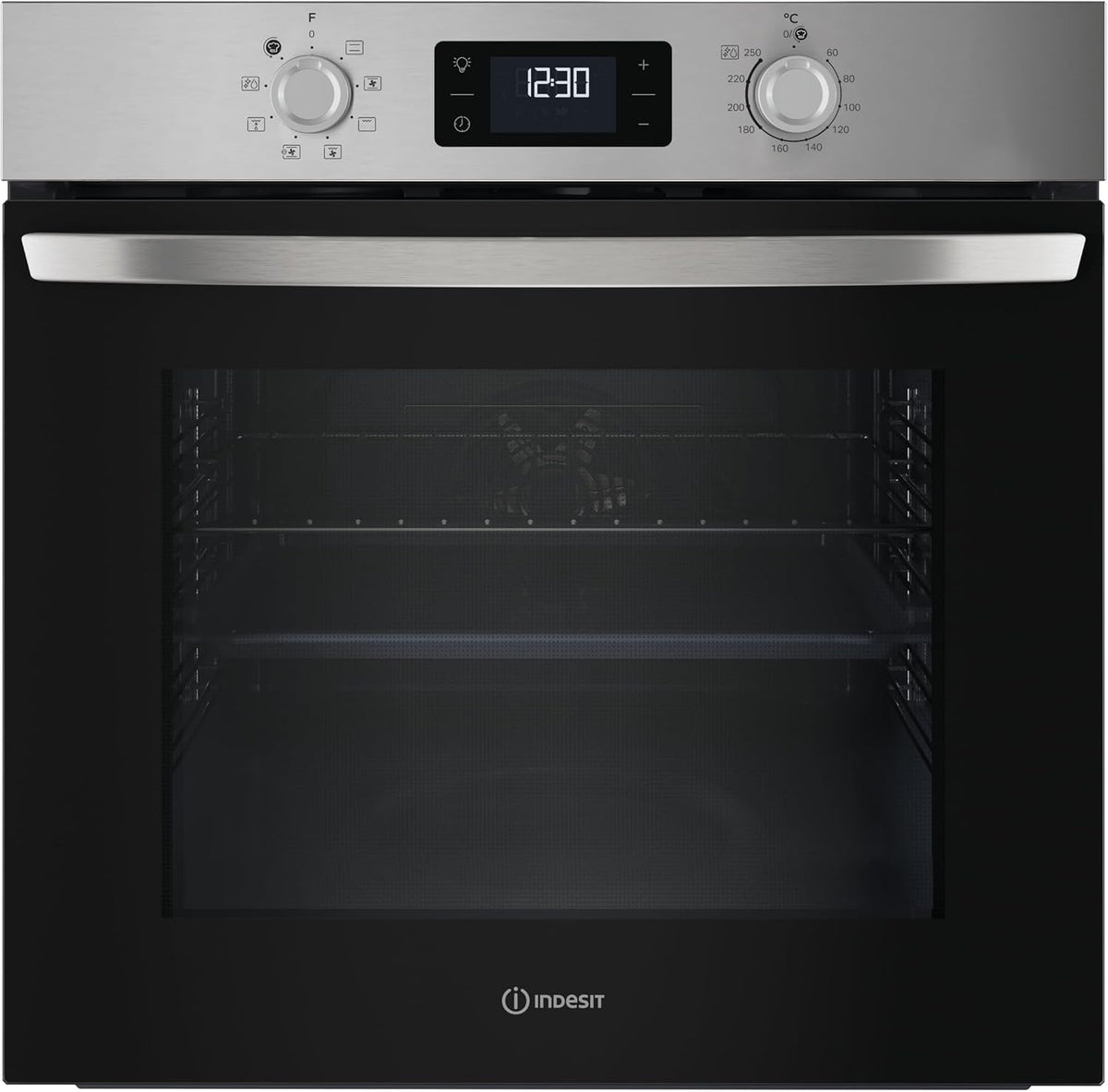 Grill Indesit, 1 cm, 71 l, Srebrny – stal nierdzewna, piekarnik do zabudowy, Piec elektryczny, 5 x 59 – 5 x 55, klasa energetyczna A, wbudowany