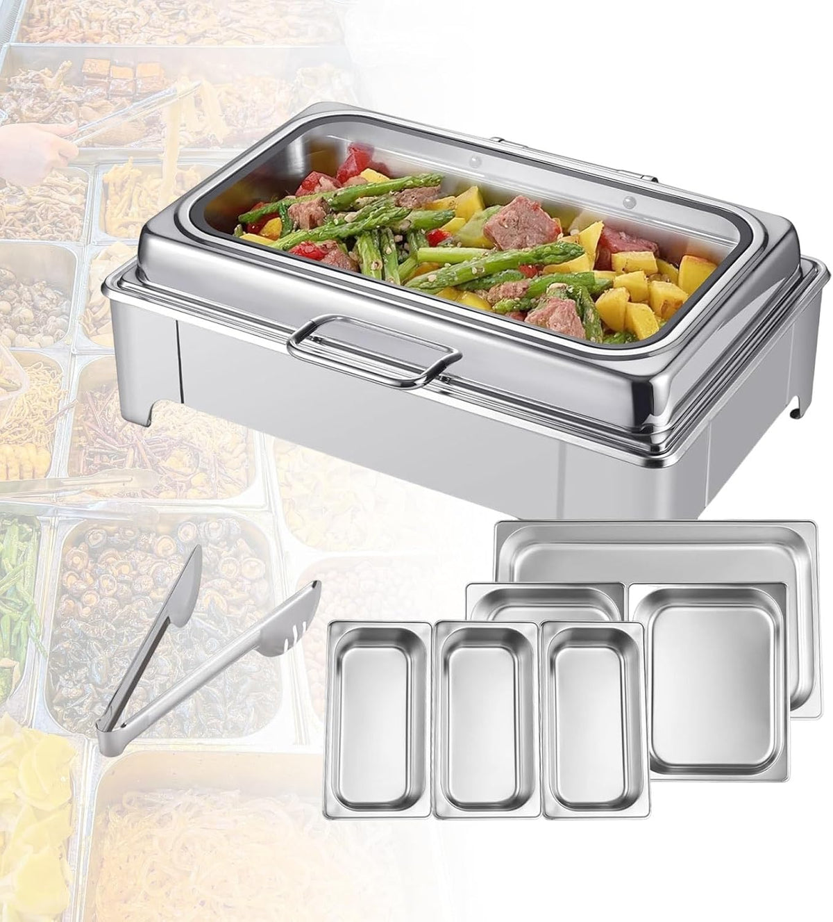 Kredens Acentesoft, 9 L, 53 x 32,5 x 6,5 cm – 400 W, Srebrny, stal nierdzewna, Chafing Dish 9L z Termostatem – Profesjonalny Podgrzewacz Bufetowy Inox