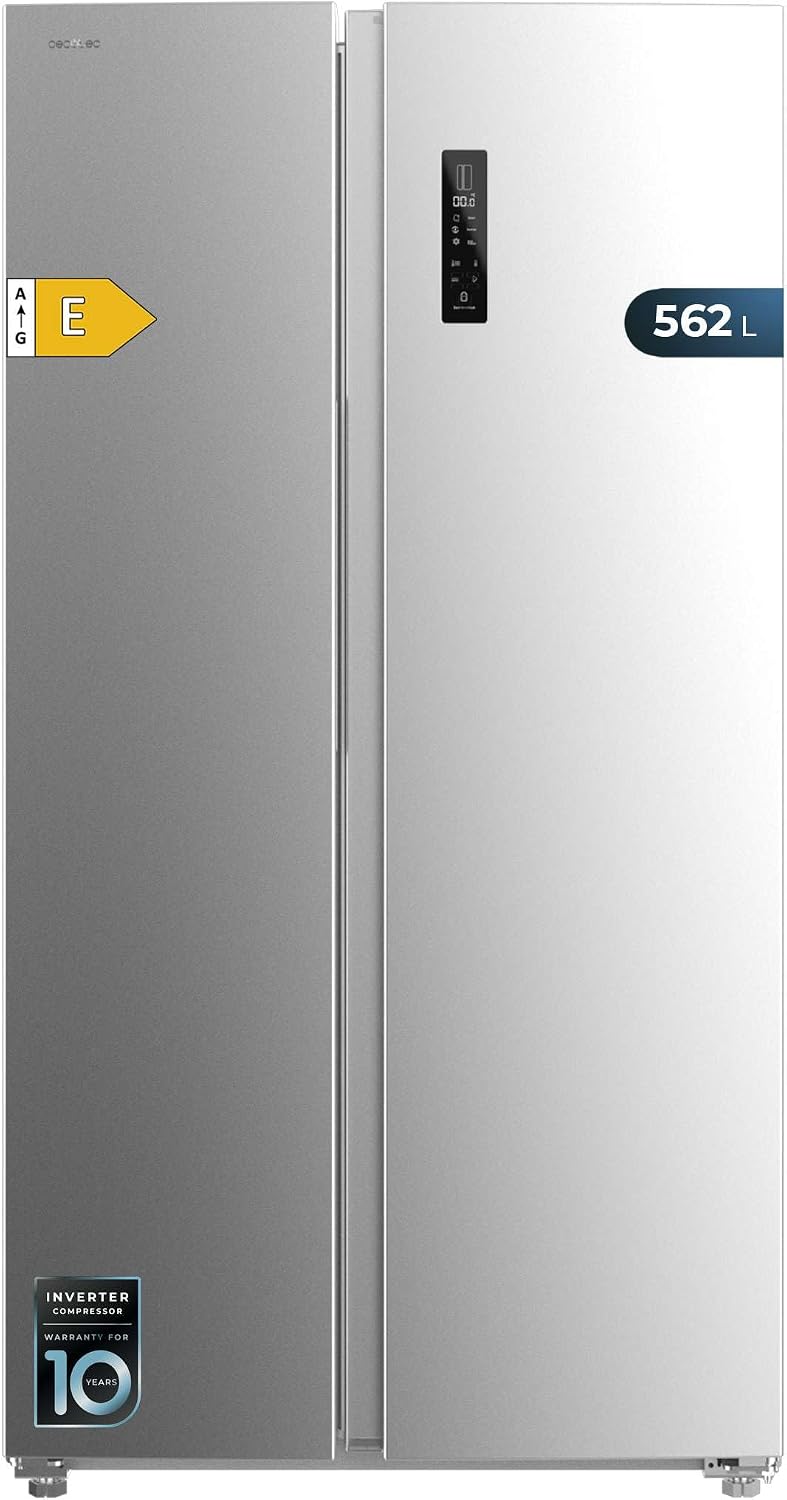 Cecotec Lodówka, 562 l, 177 cm – Srebrny, stal nierdzewna, No Frost, kompresor – Bolero CoolMarket SBS, Inwerter, Szybkie Zamrażarka