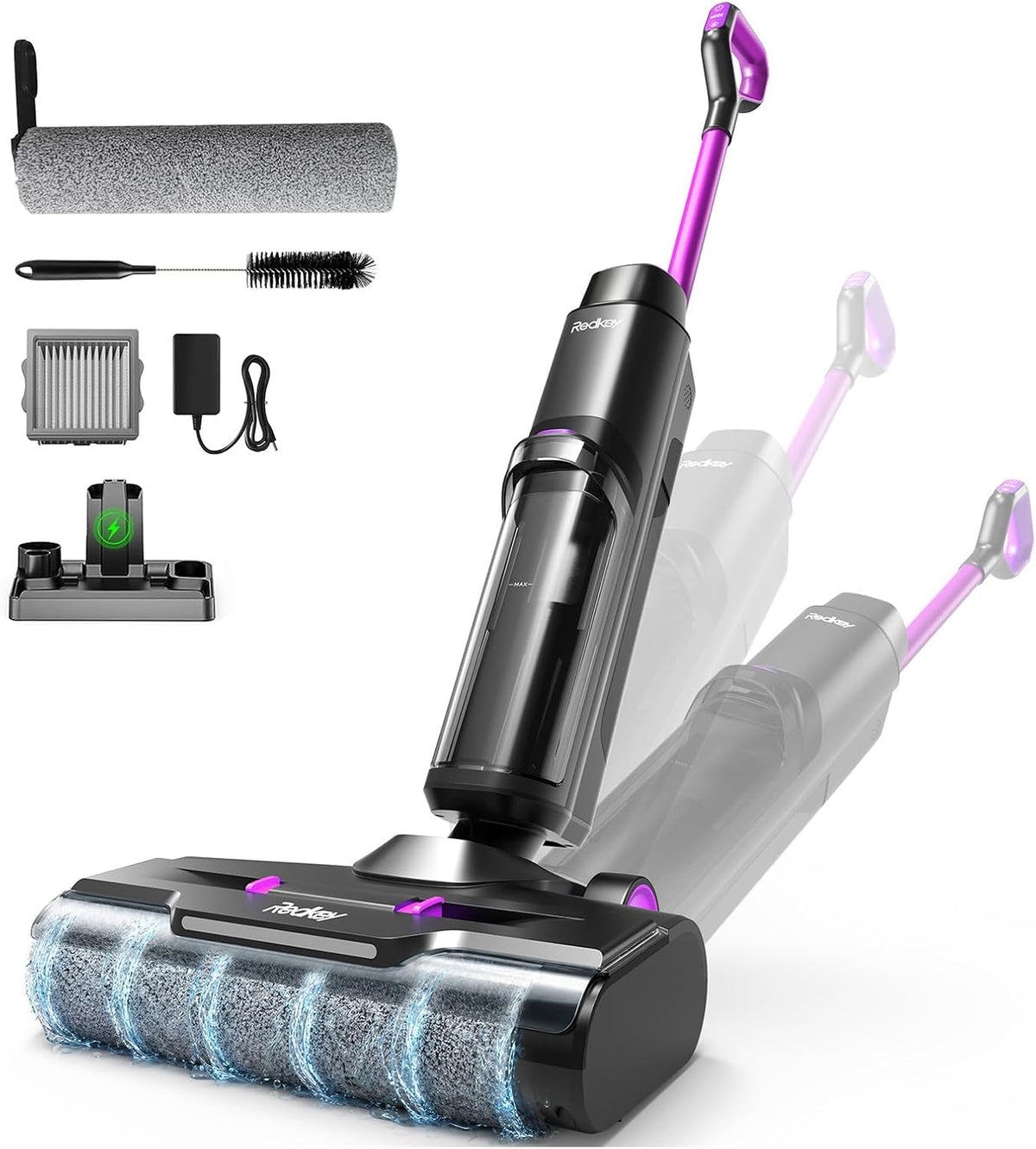 Odkurzacz Redkey, W15, 5 mm, Czarny – oświetlenie LED, W15 75min, cyfrowy ekran LED, Autonomia długa – 5 mm Proste laminacja
